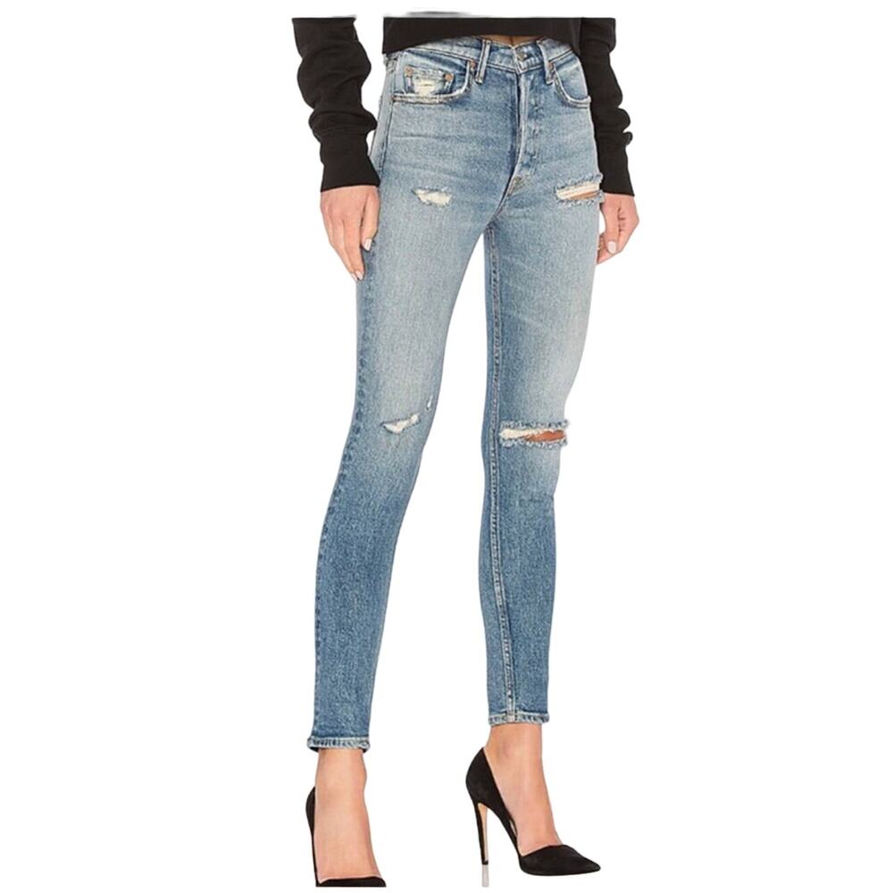 GRLFRND Karolina Mid Rise Straight Leg Slashed Jeans Womens Size‎ 26